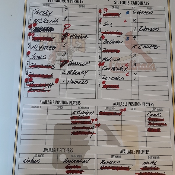 5-02-12 Pittburgh Pirates Game Used Dugout Lineup Card Carlos Beltran 7 RBI Game - Picture 4 of 7